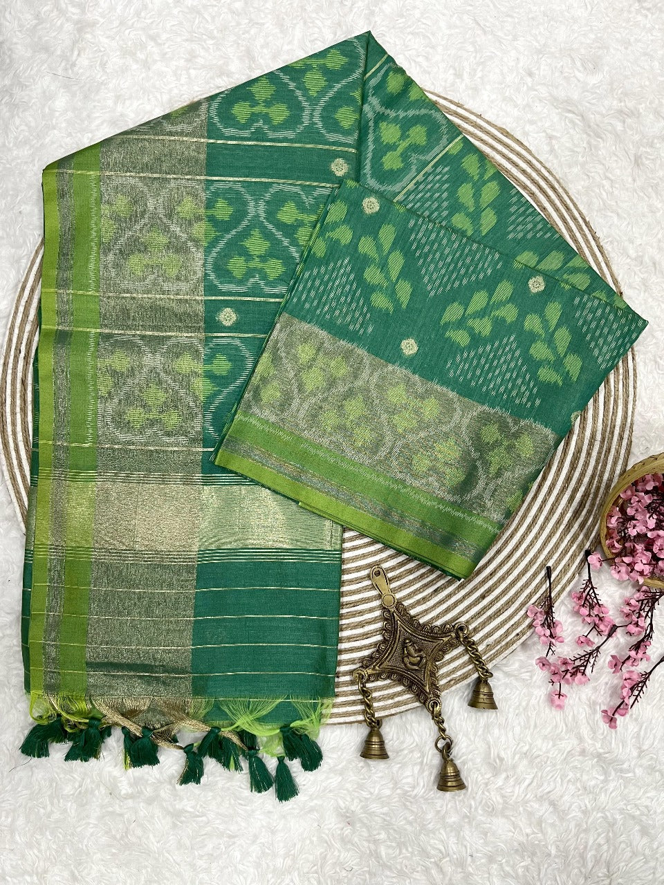 Emerald Green Tussar Silk Saree