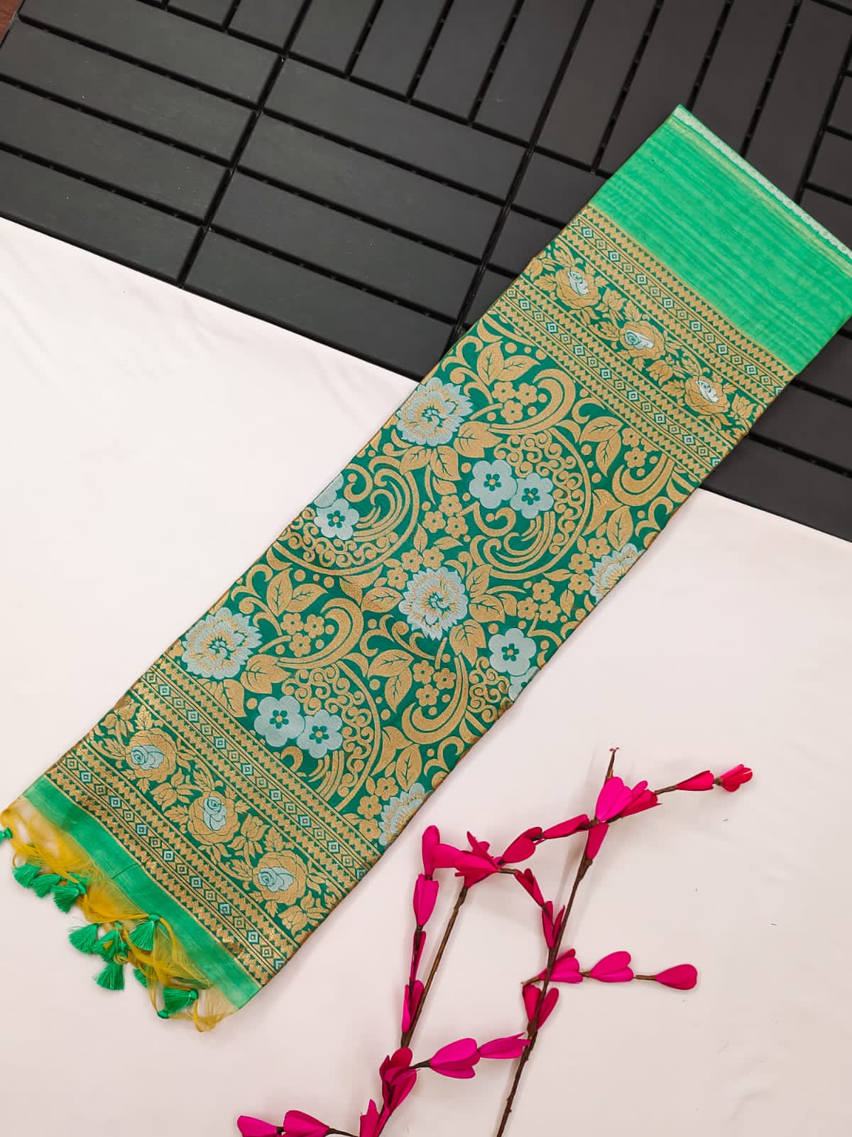 Emerald Green Tussar Silk Saree