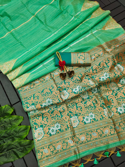 Emerald Green Tussar Silk Saree