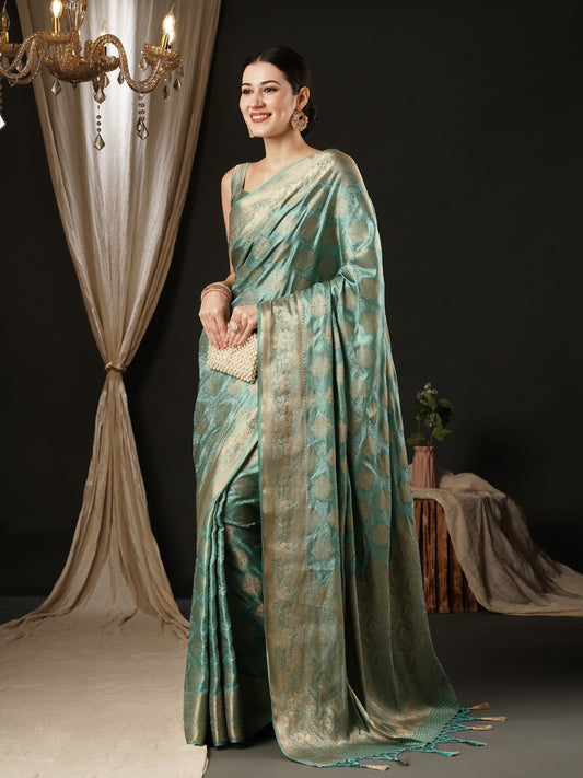 Fern Green Woven Banarasi Satin Silk Saree