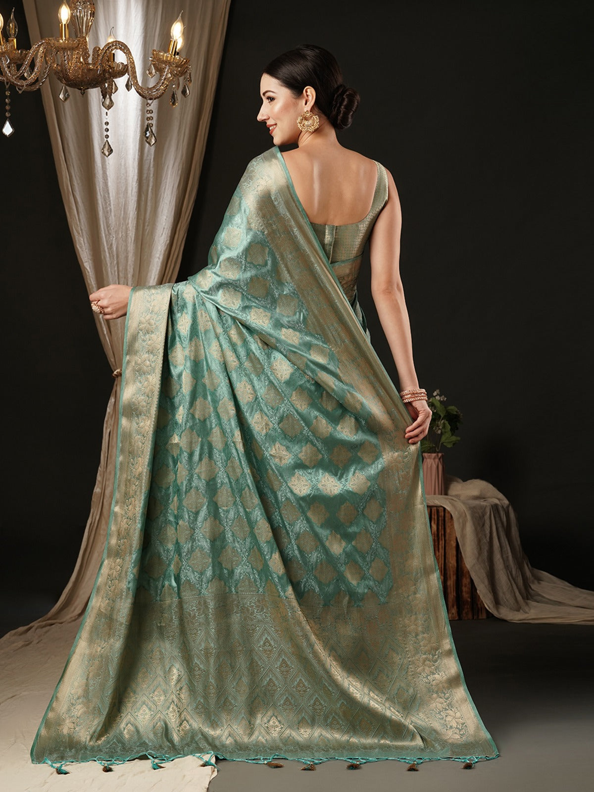 Fern Green Woven Banarasi Satin Silk Saree