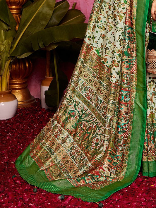 Forest Green Tussar Silk Sungudi Saree