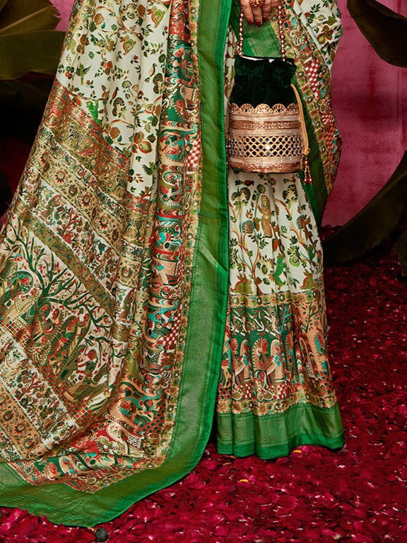 Forest Green Tussar Silk Sungudi Saree