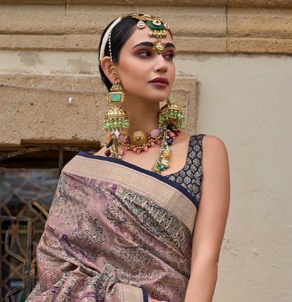 Flamingo Pink Woven Silk Saree