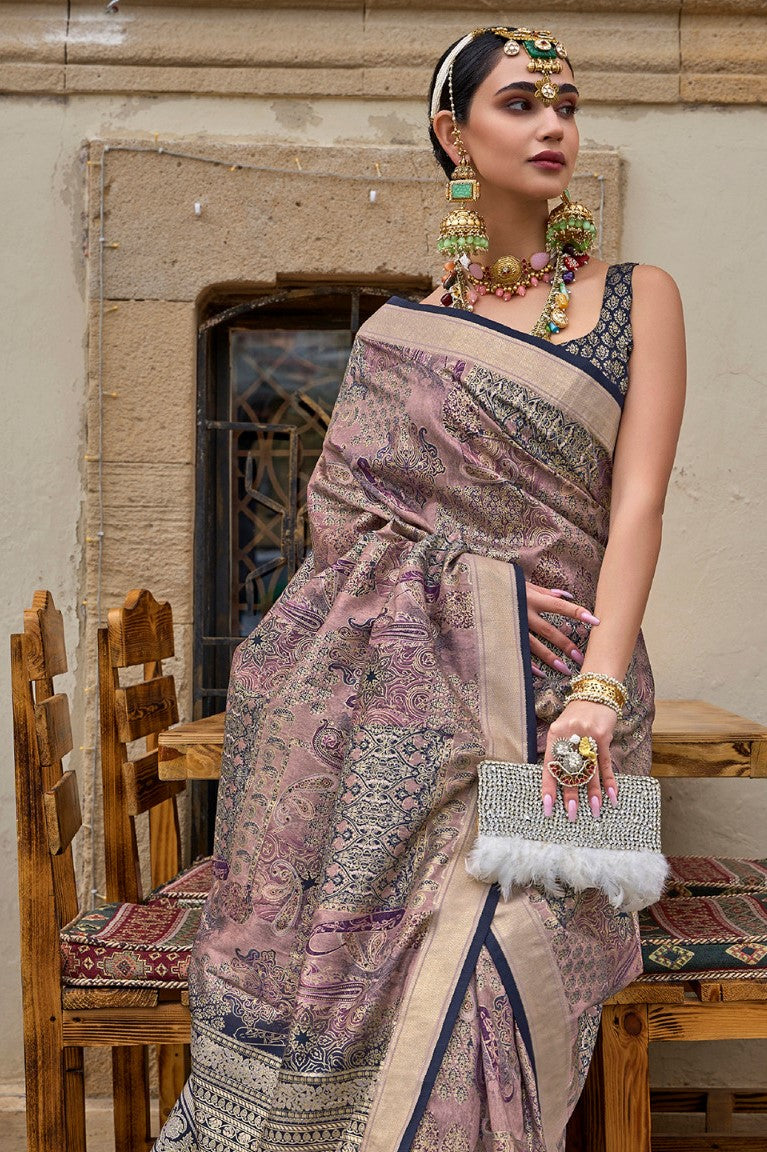 Flamingo Pink Woven Silk Saree