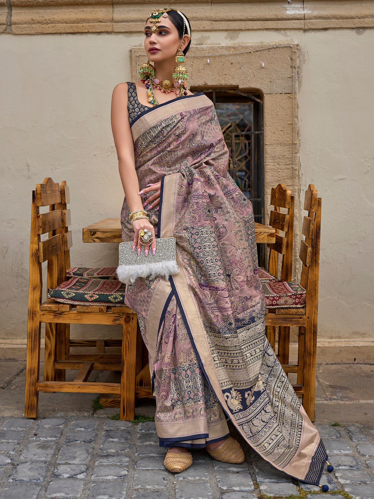 Flamingo Pink Woven Silk Saree