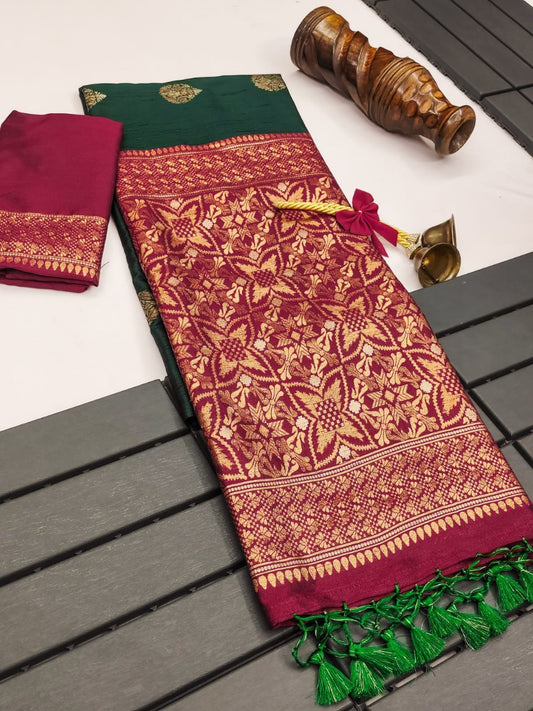 Forest Green Premium Tussar Silk Saree