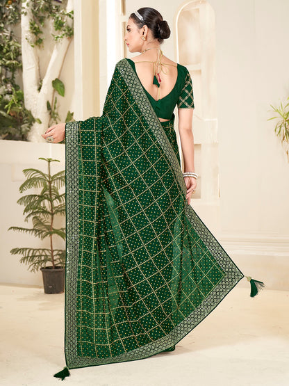 Forest Green Bandhani Silk Saree