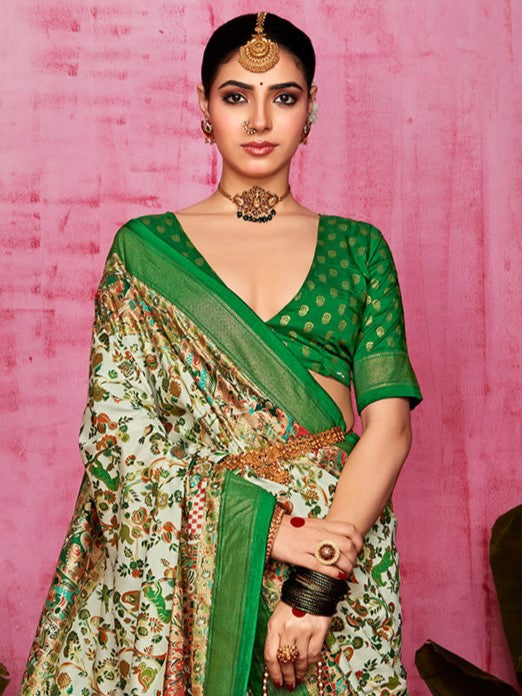 Forest Green Tussar Silk Sungudi Saree