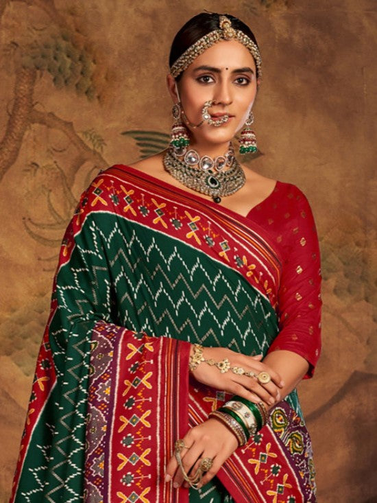 Forest Green Patola Tussar Silk Saree