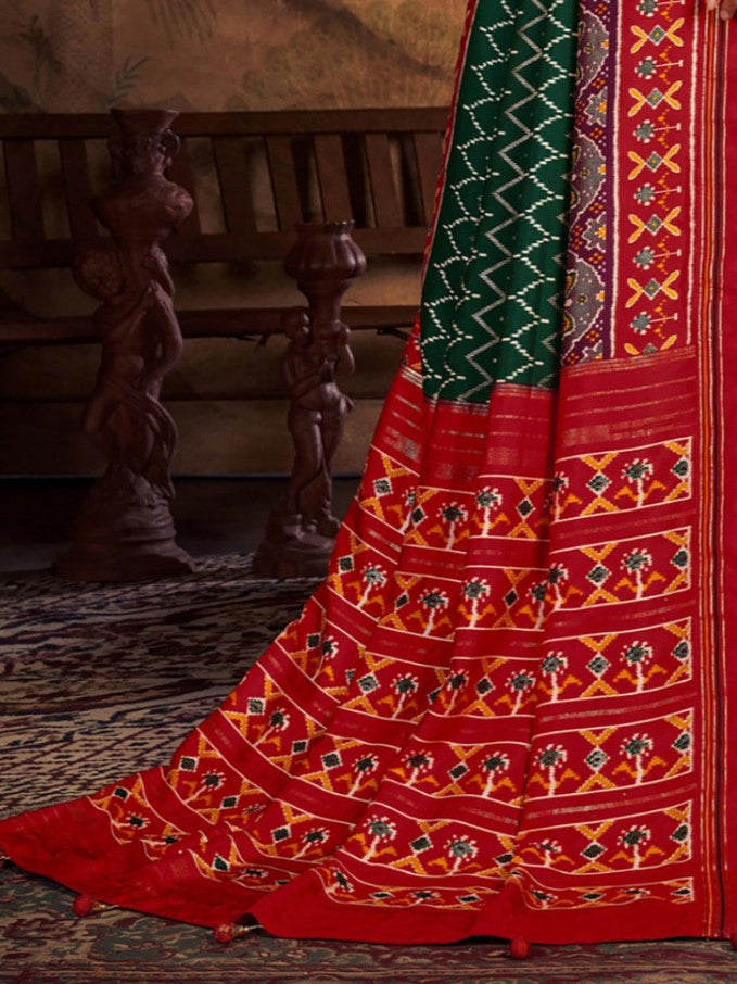 Forest Green Patola Tussar Silk Saree