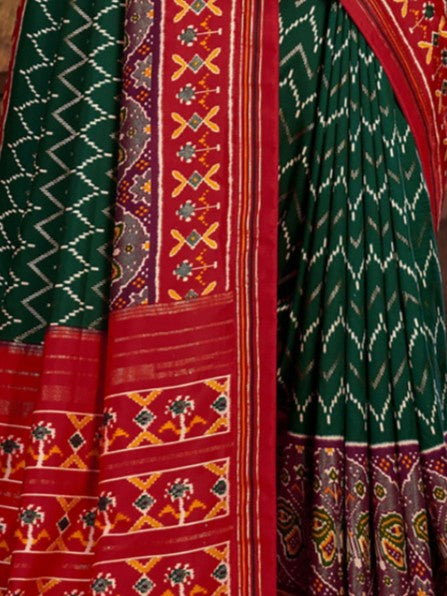 Forest Green Patola Tussar Silk Saree