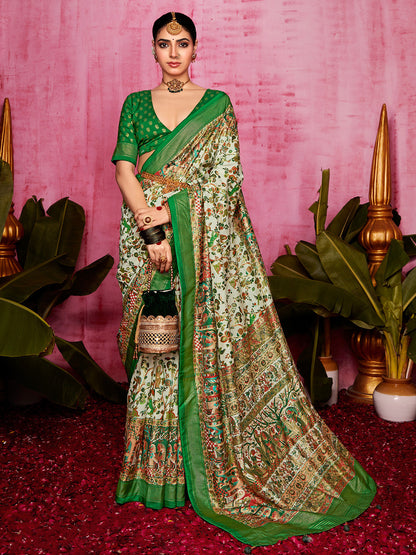 Forest Green Tussar Silk Sungudi Saree