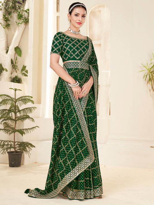 Forest Green Bandhani Silk Saree