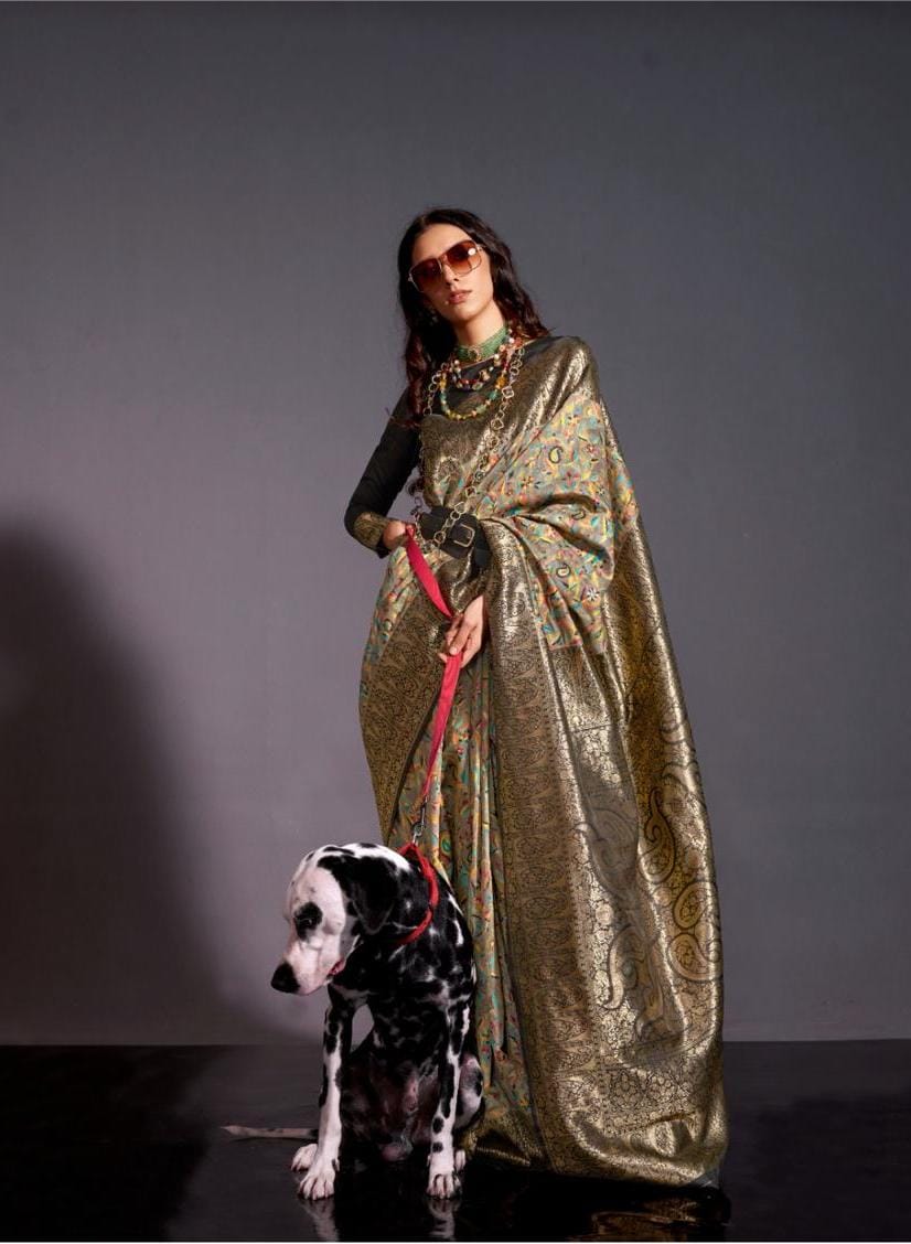 Golden Yellow Kashmiri Handloom Silk Saree