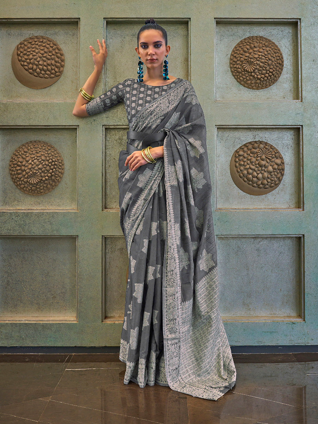 Graphite Grey Cotton Linen Saree