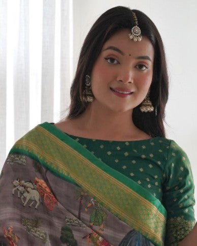 Graphite Grey Printed Silk Saree