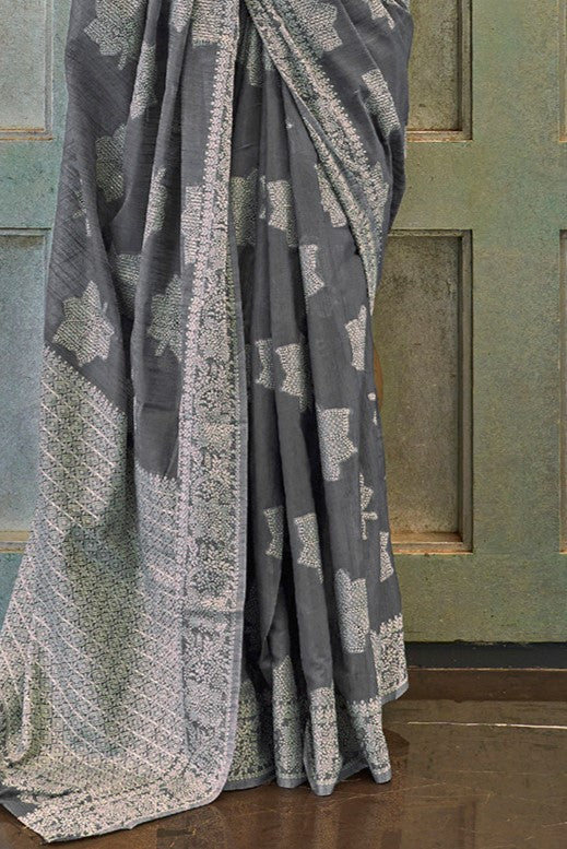 Graphite Grey Cotton Linen Saree