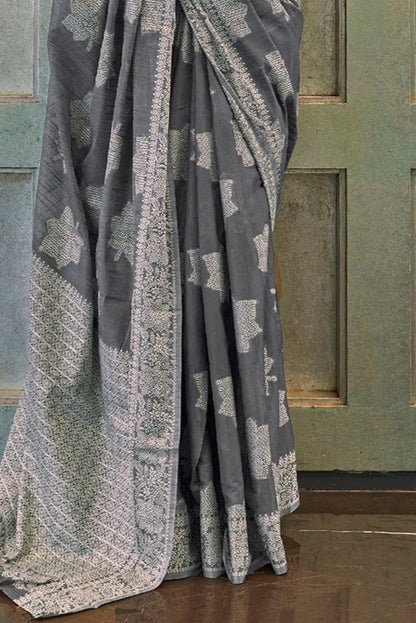Graphite Grey Cotton Linen Saree