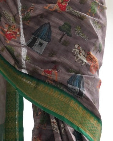 Graphite Grey Printed Silk Saree
