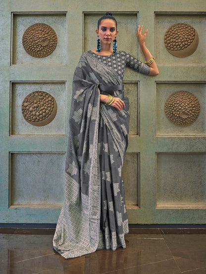Graphite Grey Cotton Linen Saree