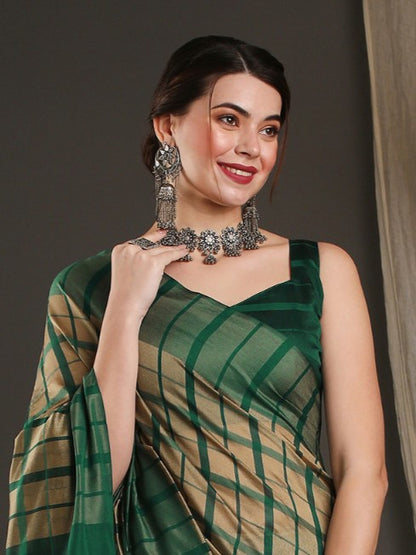 Green & Peanut Brown Tant Saree