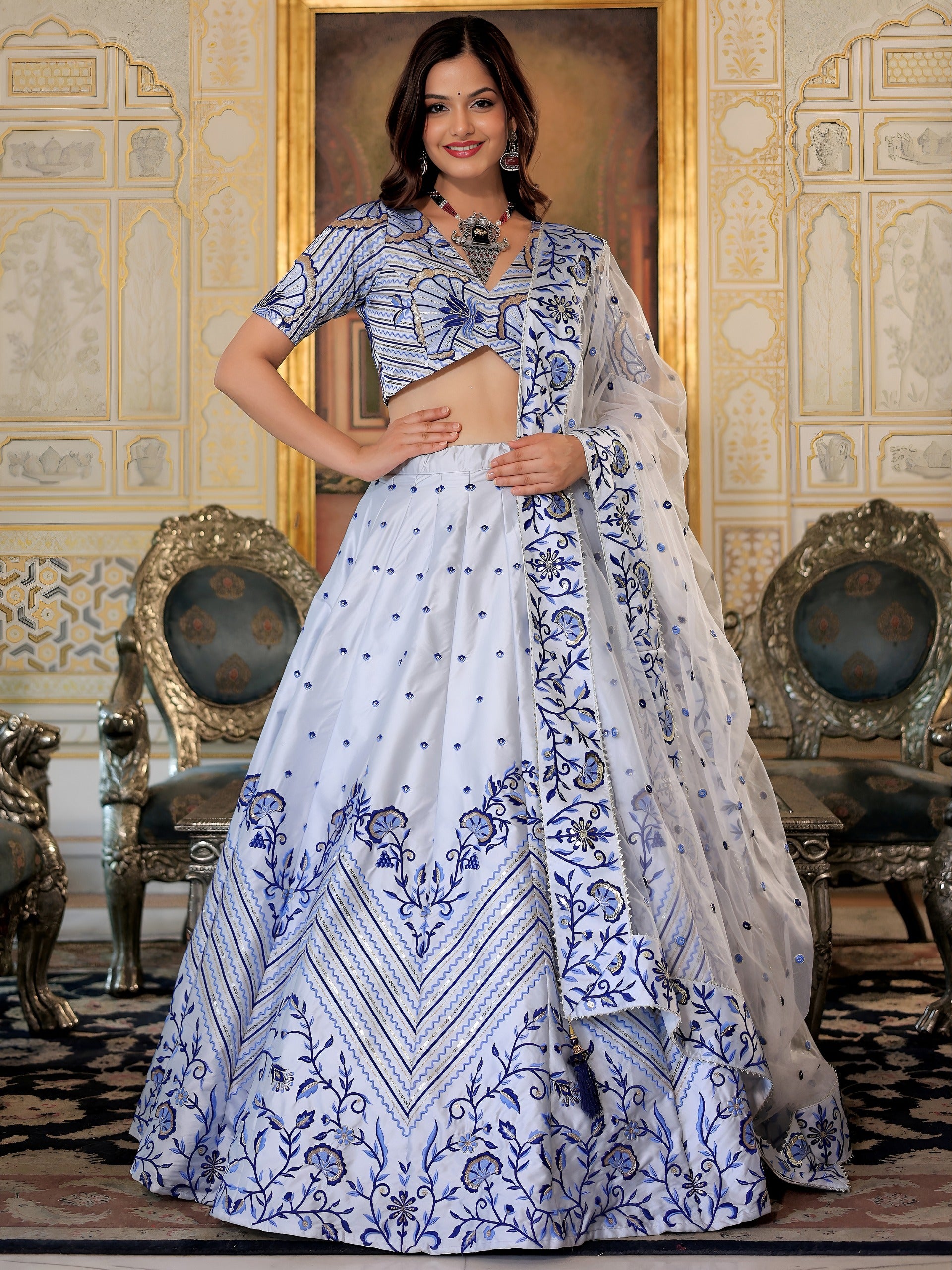 WHITE & BLUE LEHENGA CHOLI