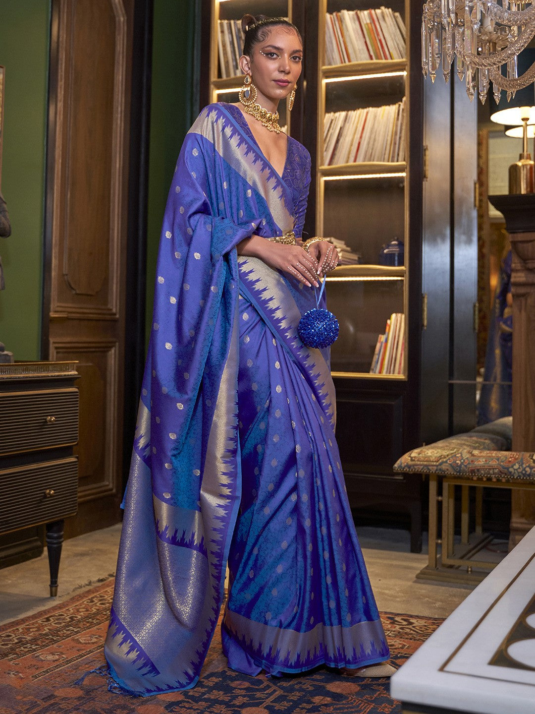 Indigo Blue Woven Kanjivaram Silk Saree