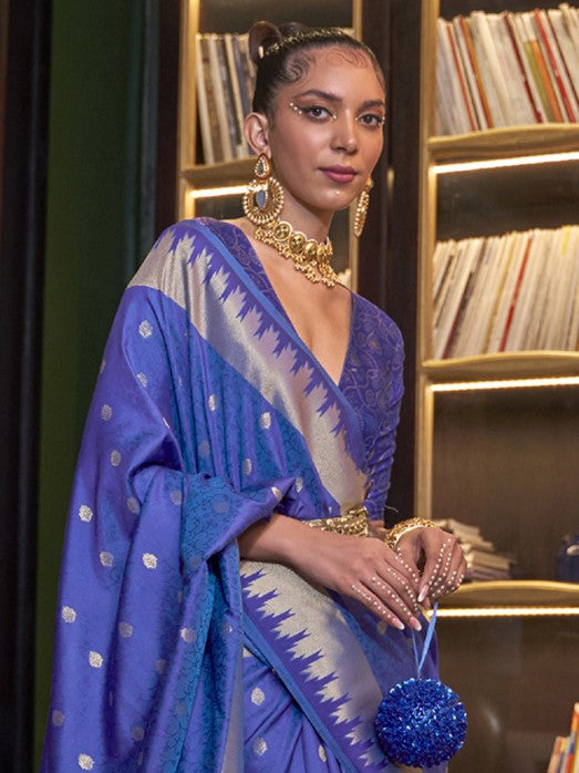 Indigo Blue Woven Kanjivaram Silk Saree