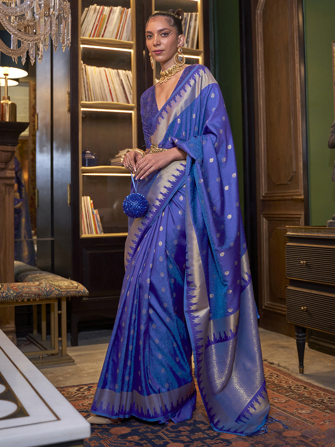 Indigo Blue Woven Kanjivaram Silk Saree