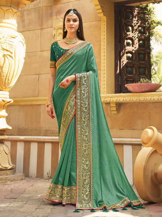 Jade Green Vichitra Silk Silk Saree