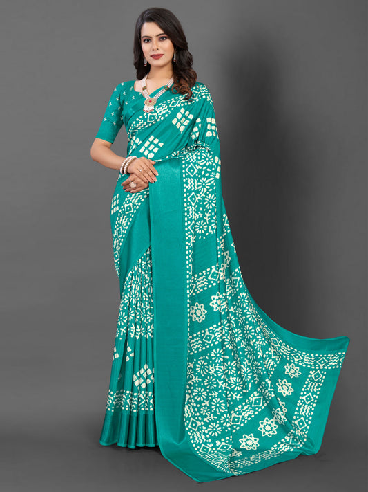 Jungle Green Printed Dola Silk Saree