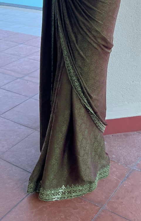 Juniper Green Nylon Sequin Embroidered Saree