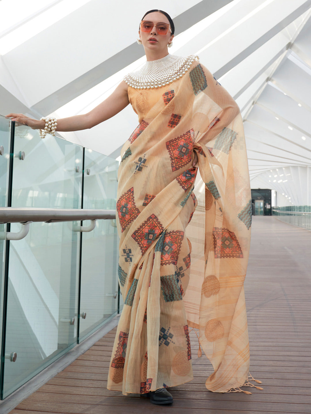 Latte Yellow Woven Tissue Silk Saree