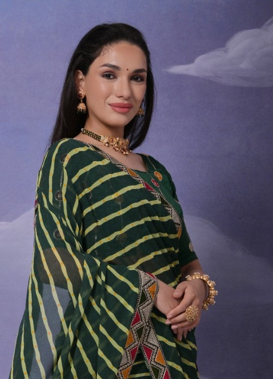 Leaf Green Leheriya Georgette Saree