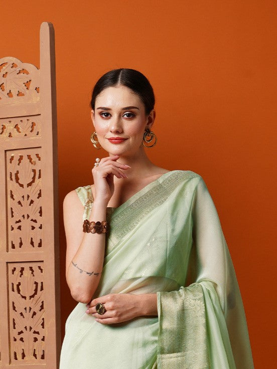 Light green Woven Organza Saree