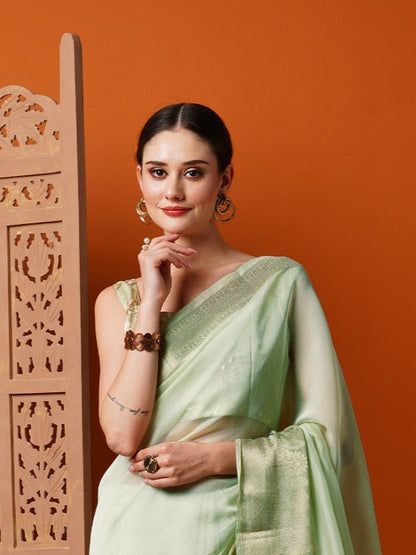 Light green Woven Organza Saree