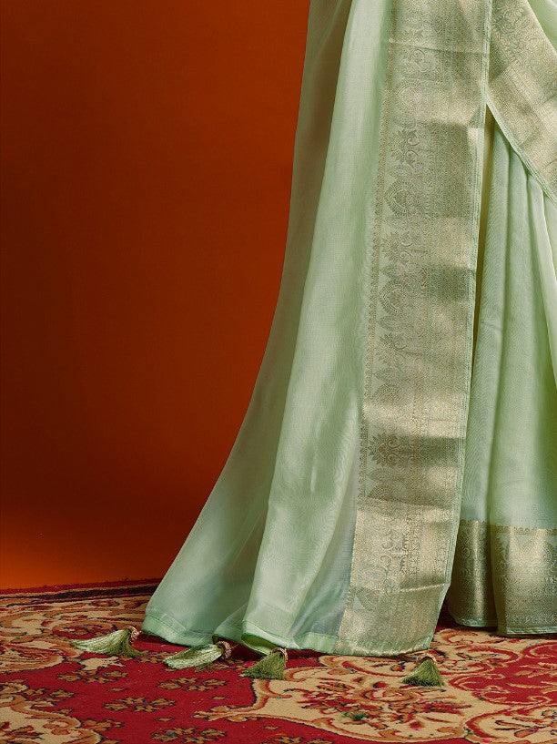 Light green Woven Organza Saree