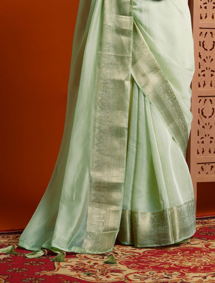 Light green Woven Organza Saree