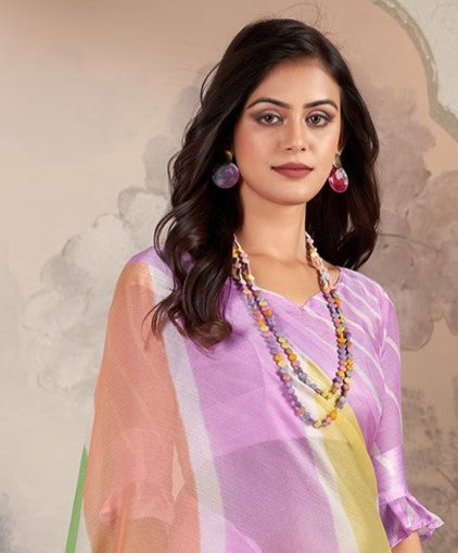 Lilac Printed Chiffon Leheriya Saree