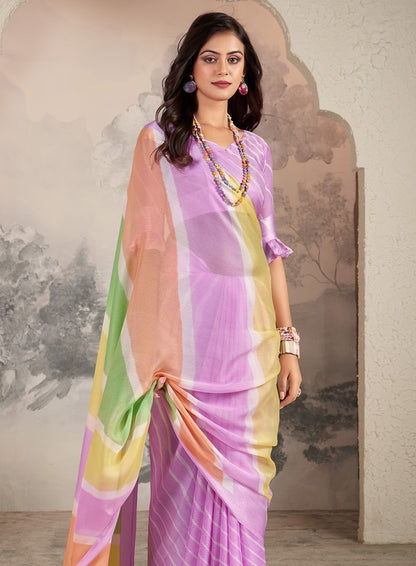 Lilac Printed Chiffon Leheriya Saree
