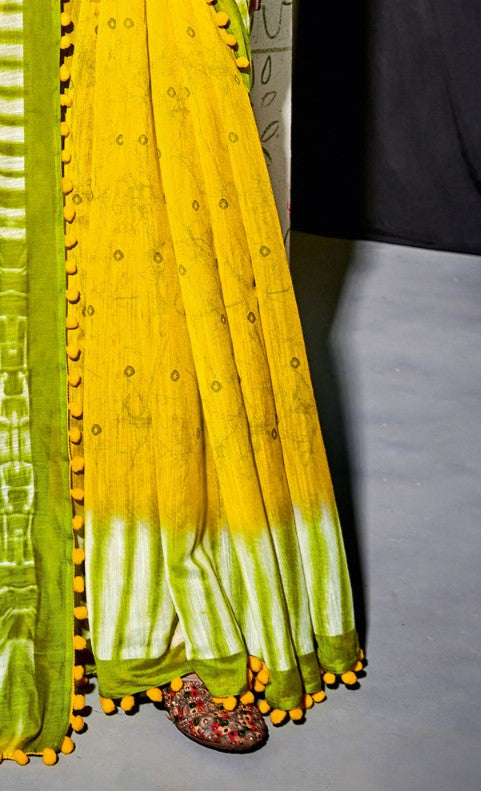 Lime Yellow Cotton Saree