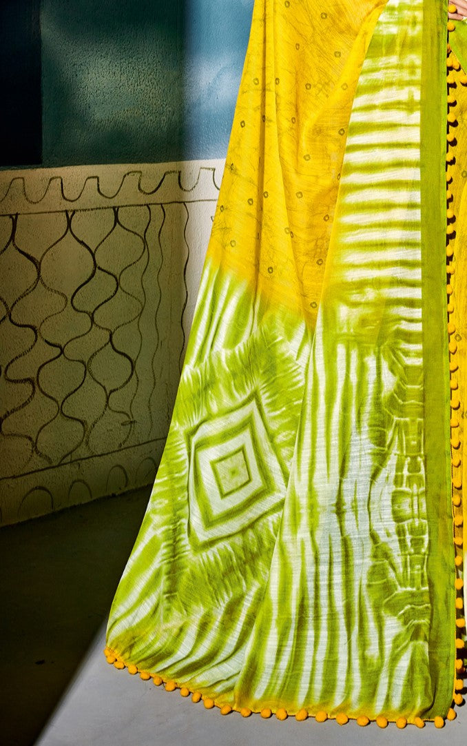 Lime Yellow Cotton Saree