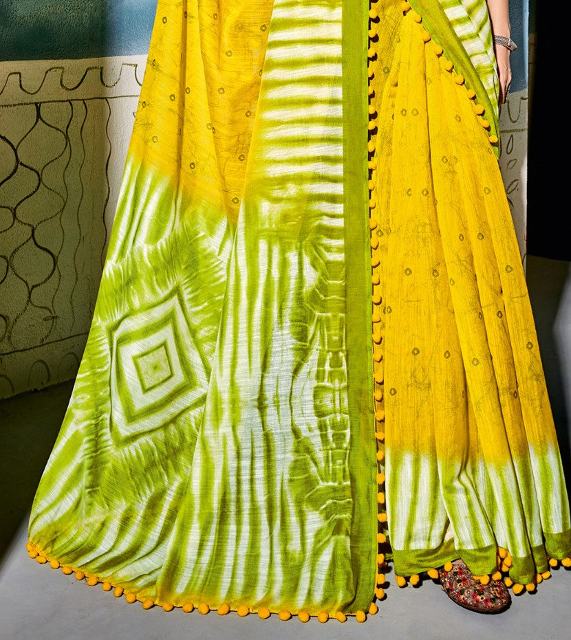 Lime Yellow Cotton Saree