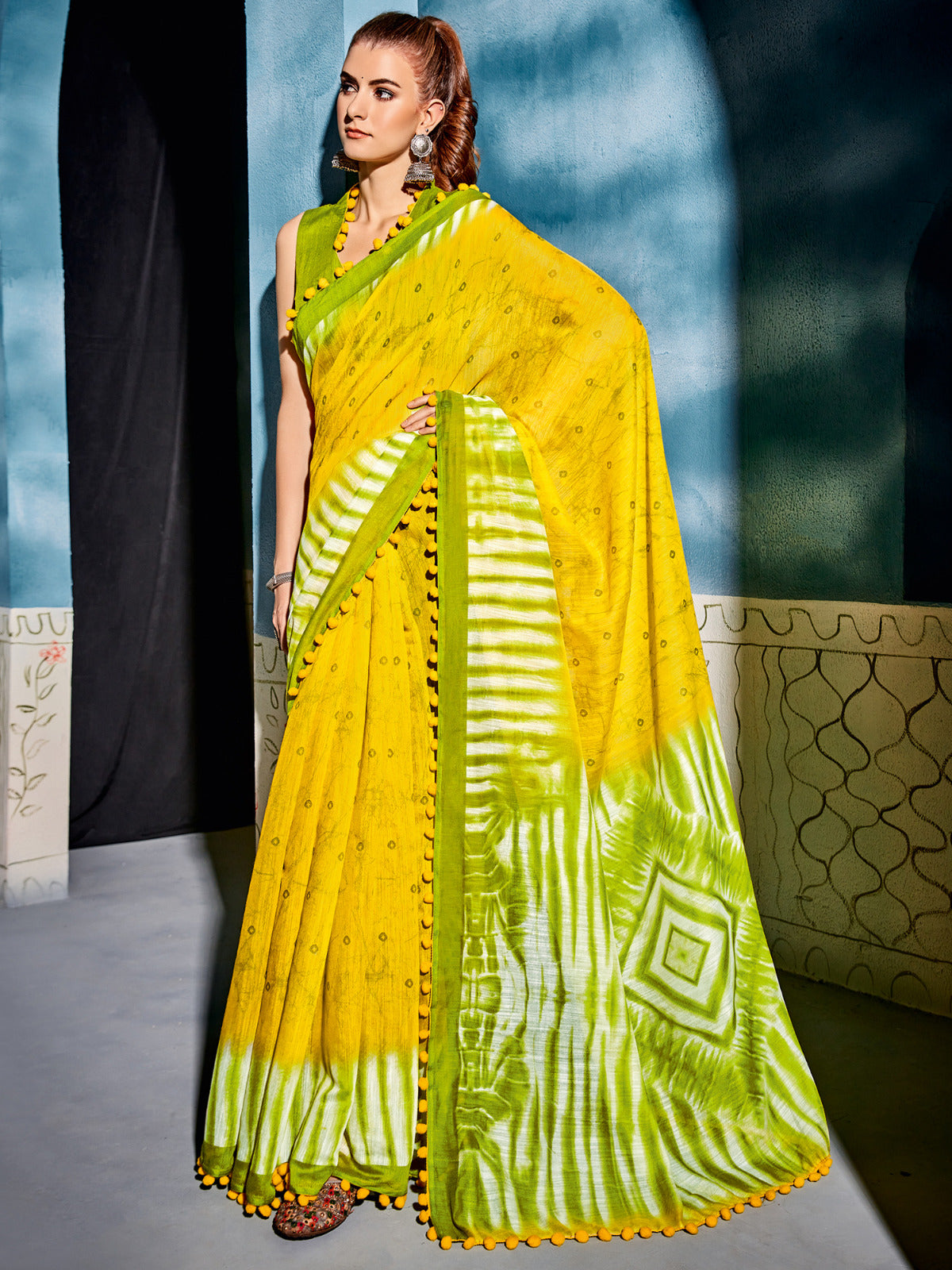Lime Yellow Cotton Saree