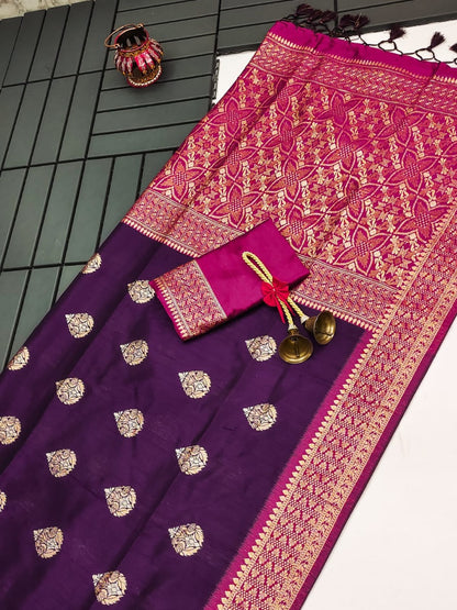 Lollipop Violet Premium Tussar Silk Saree