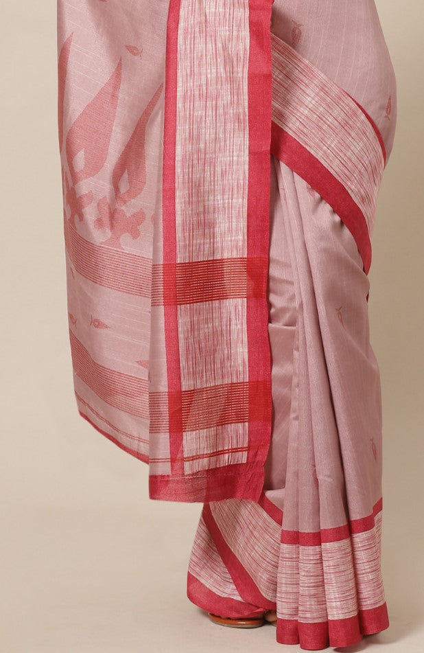 Lotus Pink Printed Bhagalpuri Silk Saree