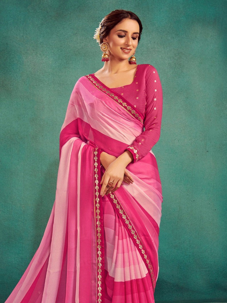Lotus Pink Chiffon Saree
