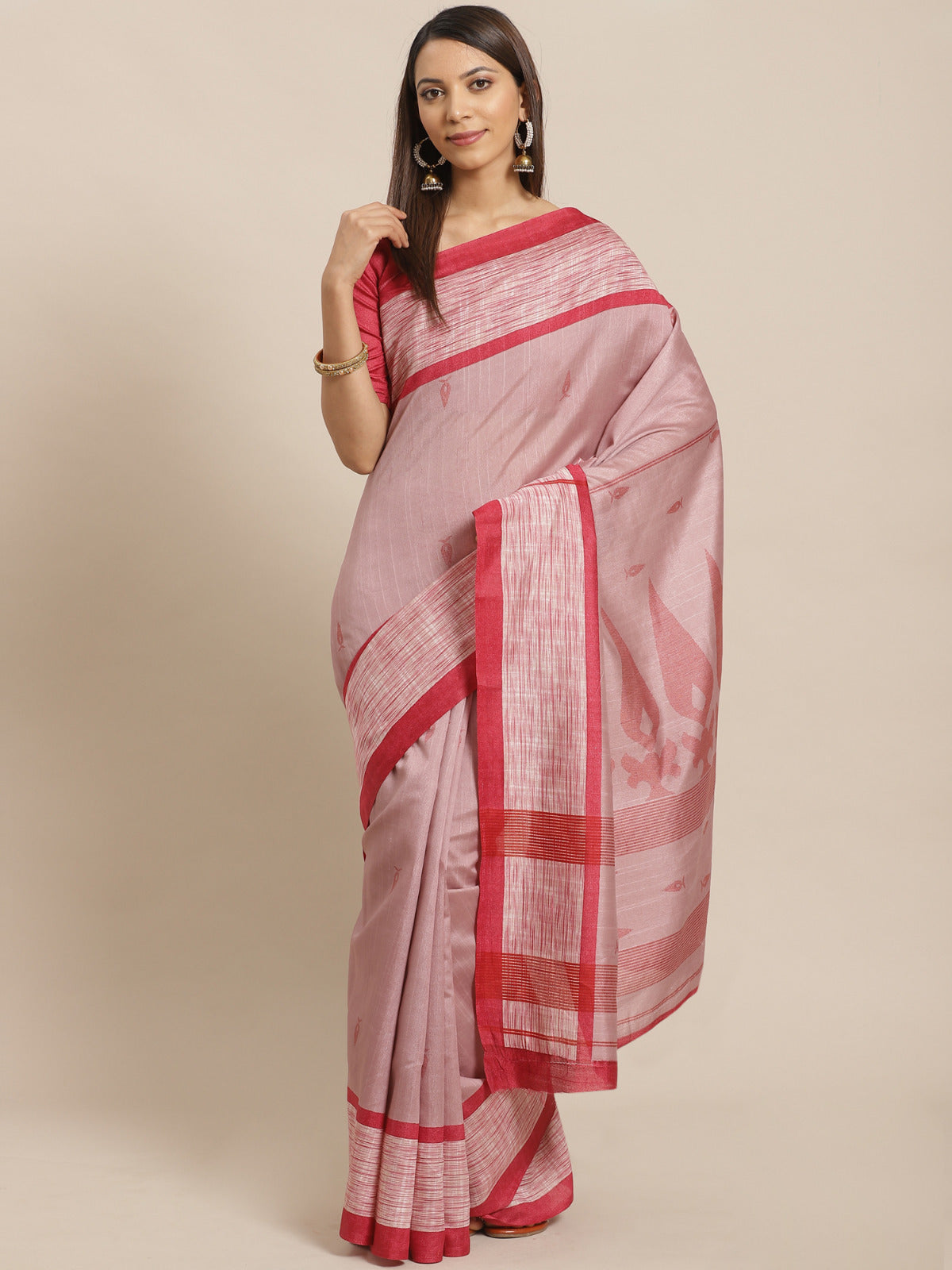 Lotus Pink Printed Bhagalpuri Silk Saree
