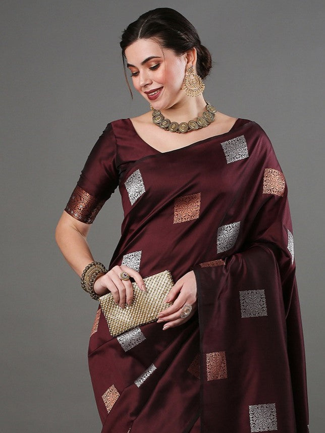 Mahroon Woven Banarasi Silk Saree